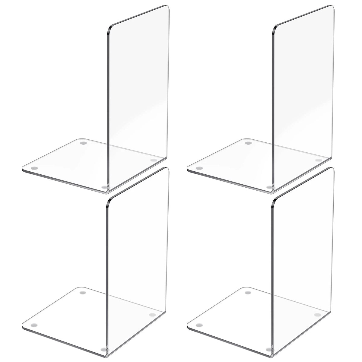 Set of 4 Acrylic Bookends for Shelves (Clear, Transparent)