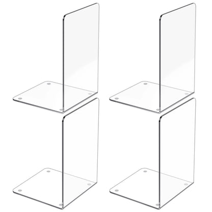 Set of 4 Acrylic Bookends for Shelves (Clear, Transparent)