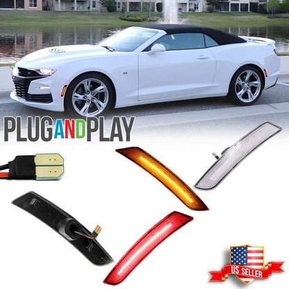 Set of 2 Clear Amber & Red LED Side Marker Lights for Chevrolet Camaro (2016–2023)