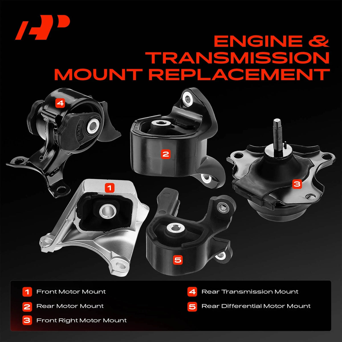 Set of 5 Engine Motor & Transmission Mounts for Honda CR-V (2002–2006) A4549 A6596 A65010 A4504 A4528