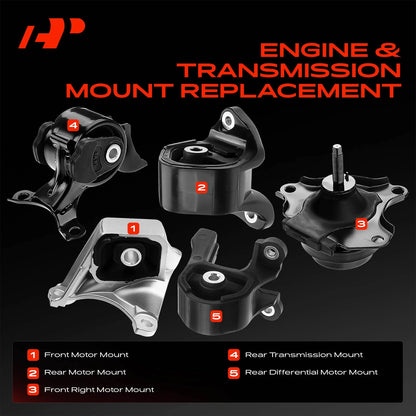 Set of 5 Engine Motor & Transmission Mounts for Honda CR-V (2002–2006) A4549 A6596 A65010 A4504 A4528