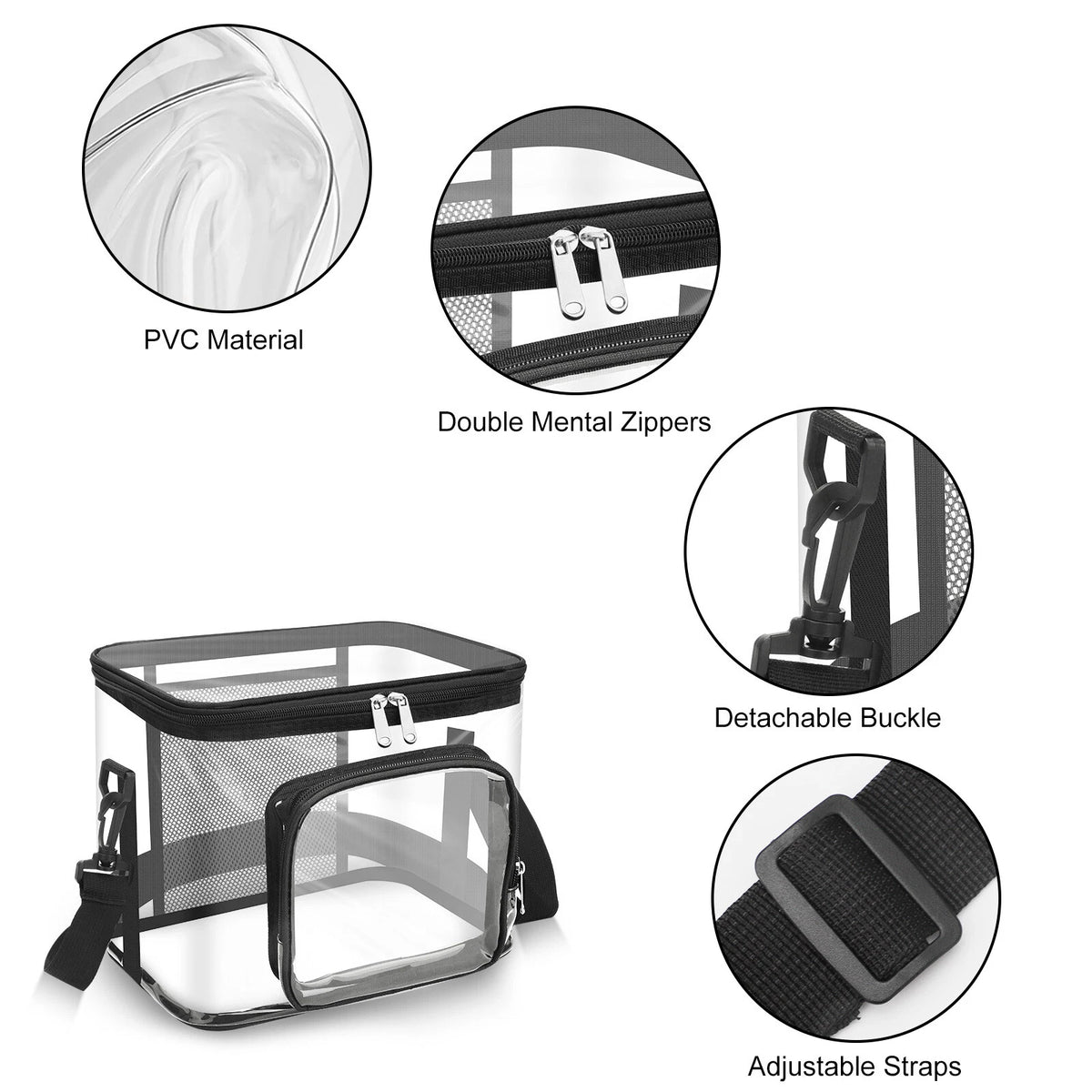 Large Transparent PVC Travel Tote Bag with Adjustable Shoulder Strap
