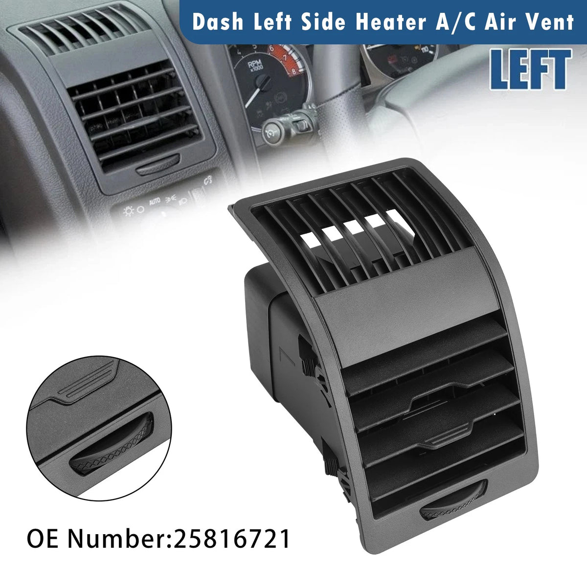 Dash Left Side Heater A/C Air Vent Outlet Grille for Hummer H3 H3T (2006–2010) 25816721