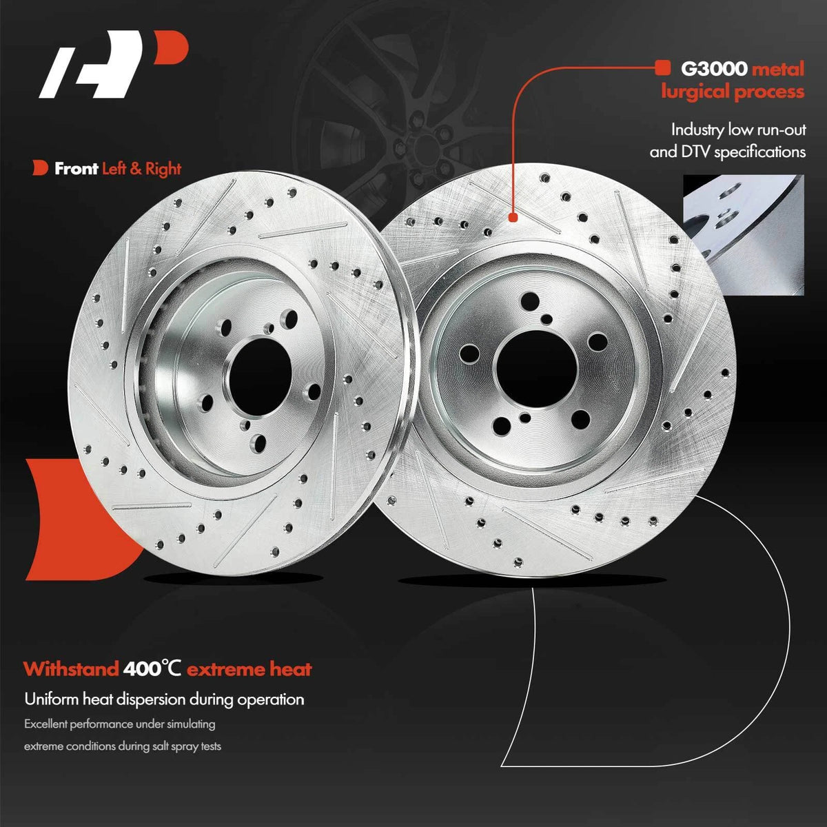 Set of 2 Front Side Drilled Brake Rotors for Subaru Impreza Crosstrek (2017–2023) S-12147038