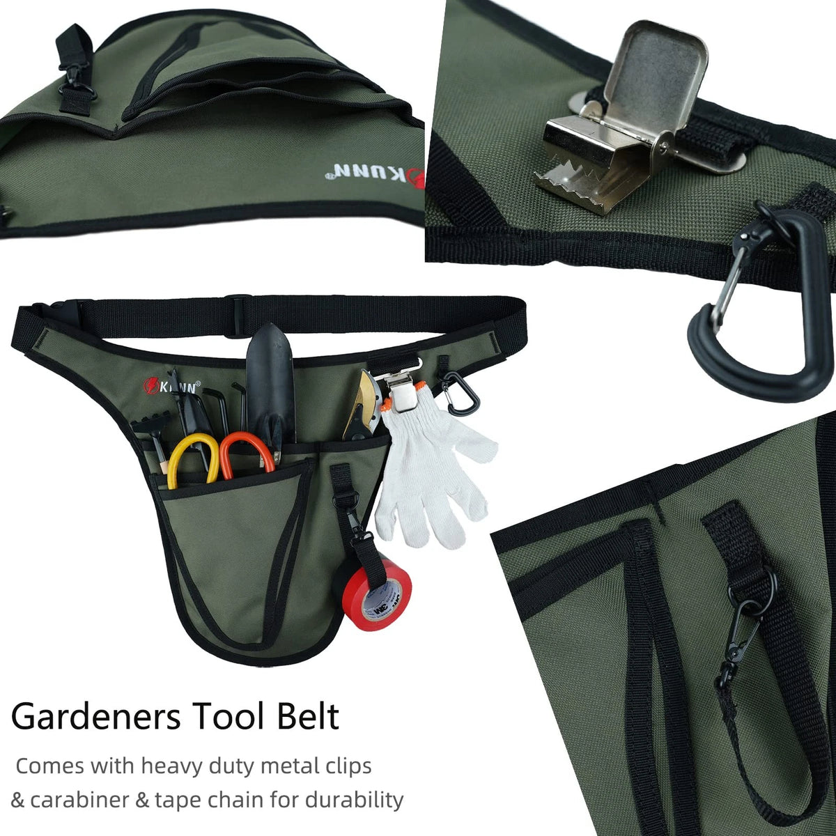 Garden Tool Belt for Adjustable Waist (One Size) - Durable Green