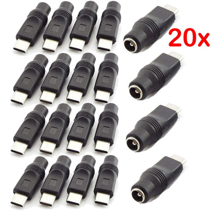 20Pcs Type-C USB Male to DC 5.5x2.1mm Female Jack Connector