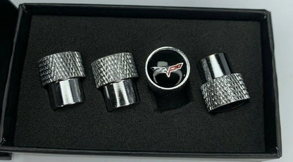 Valve Stem Caps W C6 Corvette Emblem Premium Chrome Knurled for Corvette (2005–2013)