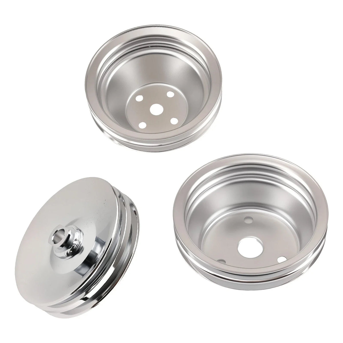 Chrome 2 Groove Long Water Pump & Crank Kit for Small Block Chevy (283-350)