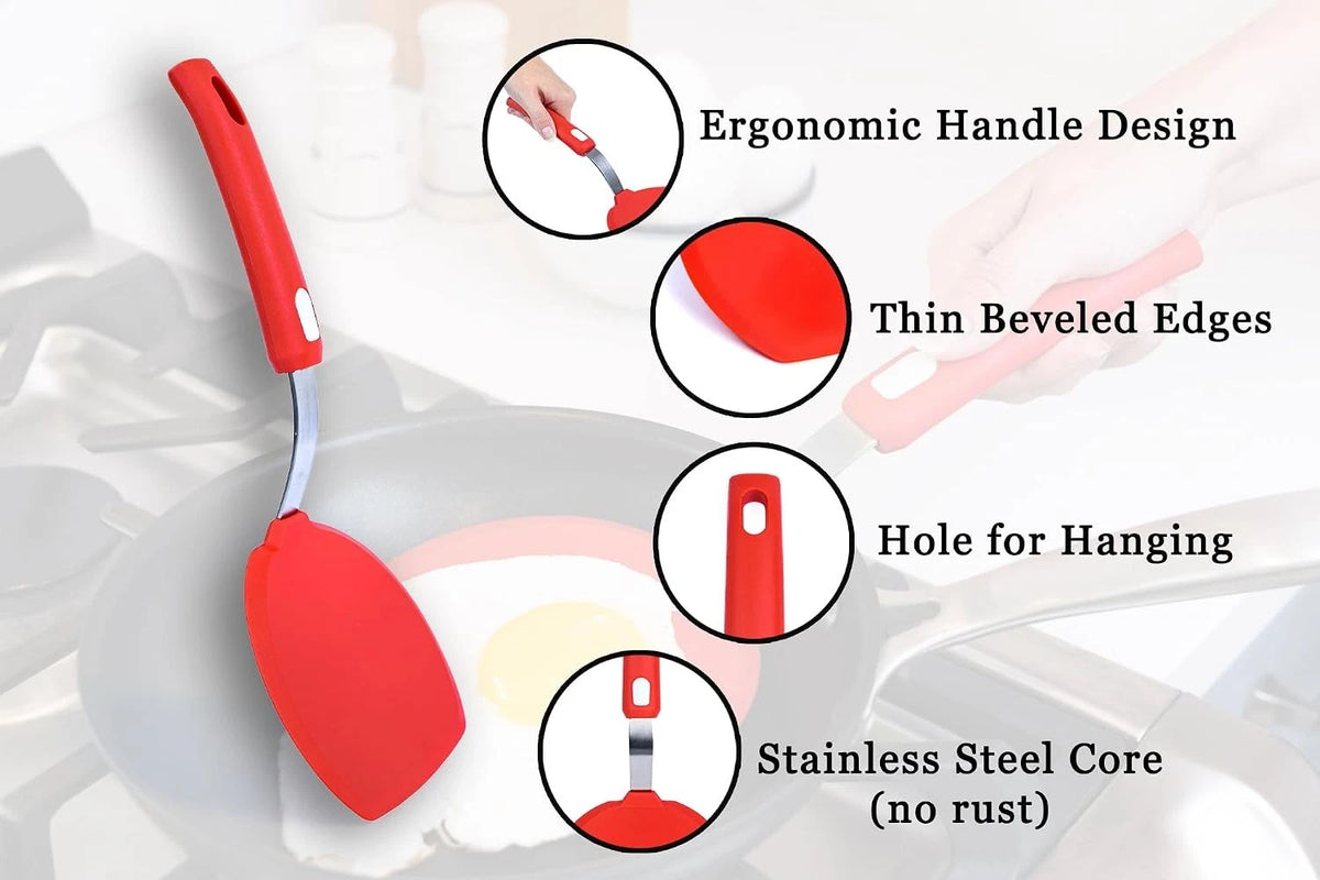 Wide Silicone Pancake Spatula for Cooking - Large Heat-Resistant Turner