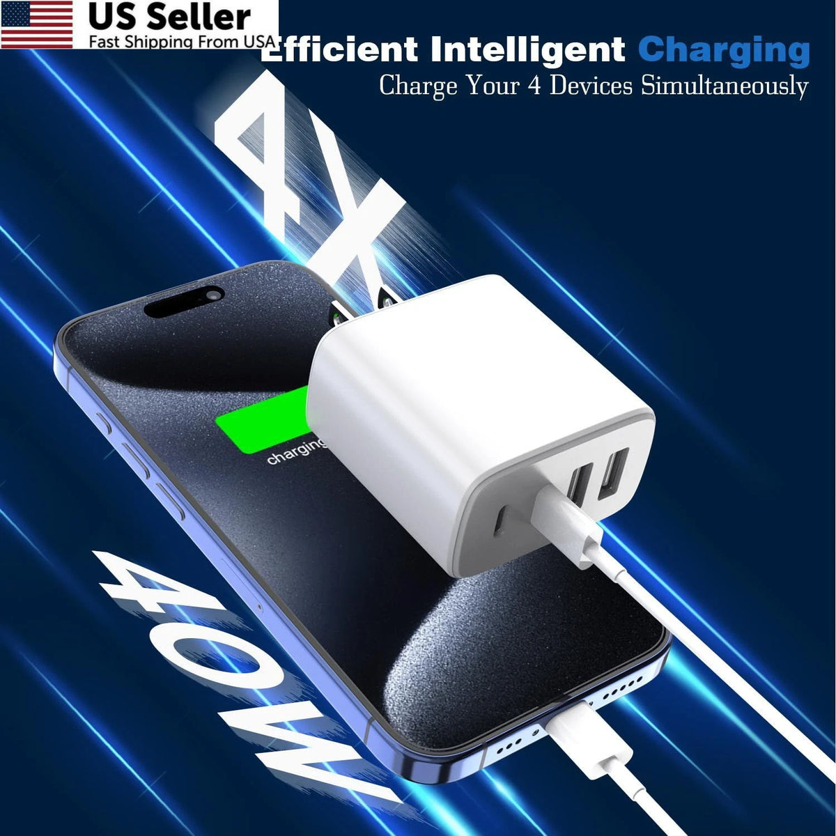 40W 2-Pack USB C Charger Block, 4-Port PD Power for Universal Use