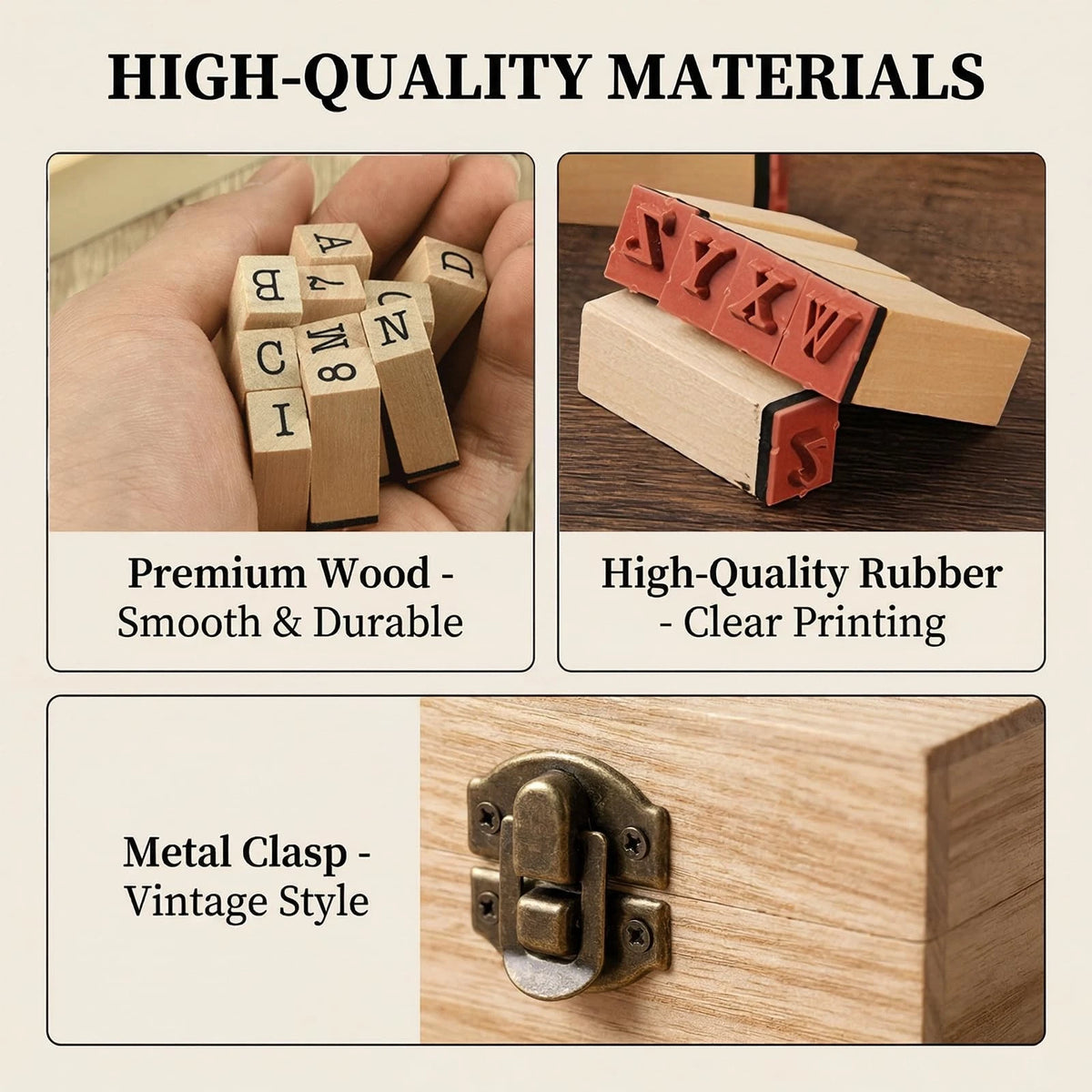 36 Pcs Vintage Wooden Rubber Alphabet Number Stamps with Storage Box