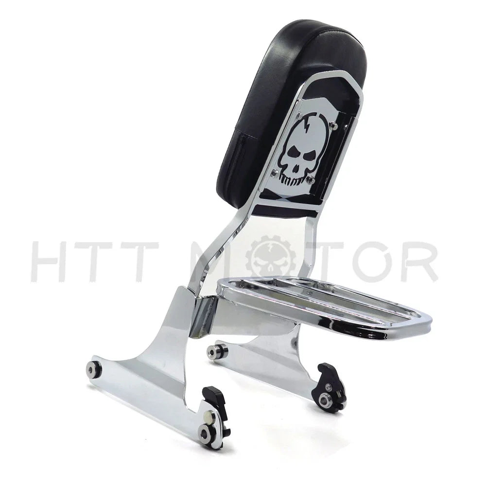 Skull Detachable Sissy Bar Backrest Luggage Rack for Harley FLSTC FXST FXSTB (2000–2017)