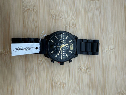 Matte Black Metal Bracelet Watch for Ed Hardy Men's 50mm Gift Set