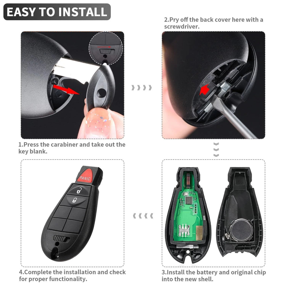 3 Button Key Fob Case Replacement for Dodge Ram 1500 2500 3500 4500 5500
