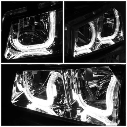 Chrome Amber J-Halo LED DRL Headlights w/ Bumper Lamps for Chevy Silverado (2003–2007)
