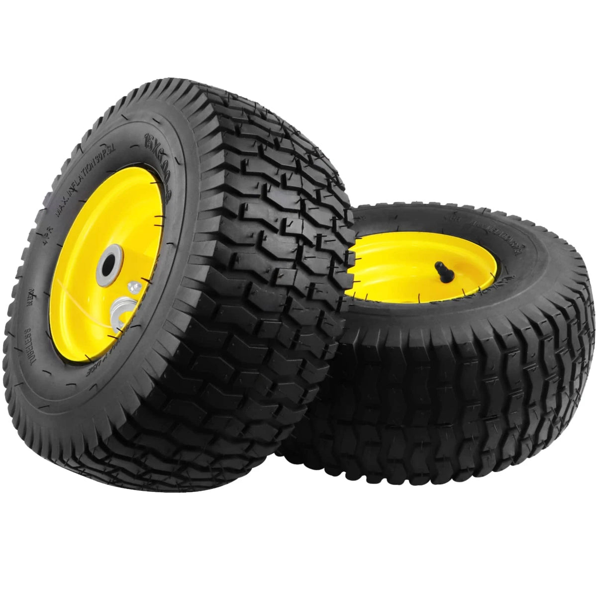 2X 15x6.00-6 Tubeless Lawn Mower Tires (3" Offset Hub)