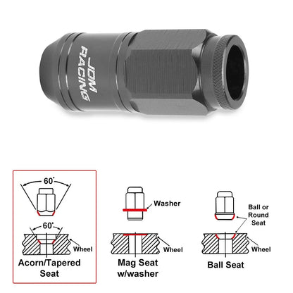 20Pc M12X1.5 Gunmetal JDM Open End Cone Wheel Lug Nut Set with Spline Locks