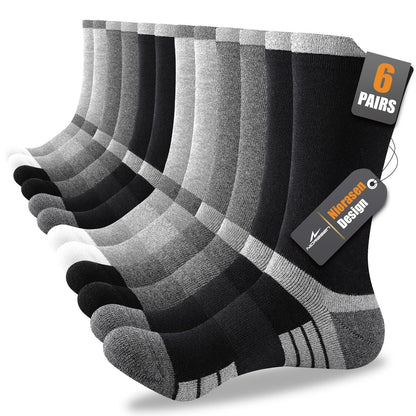 Set of 6 Men's Cotton Crew Work Boot Socks for Various Sizes (9-12)