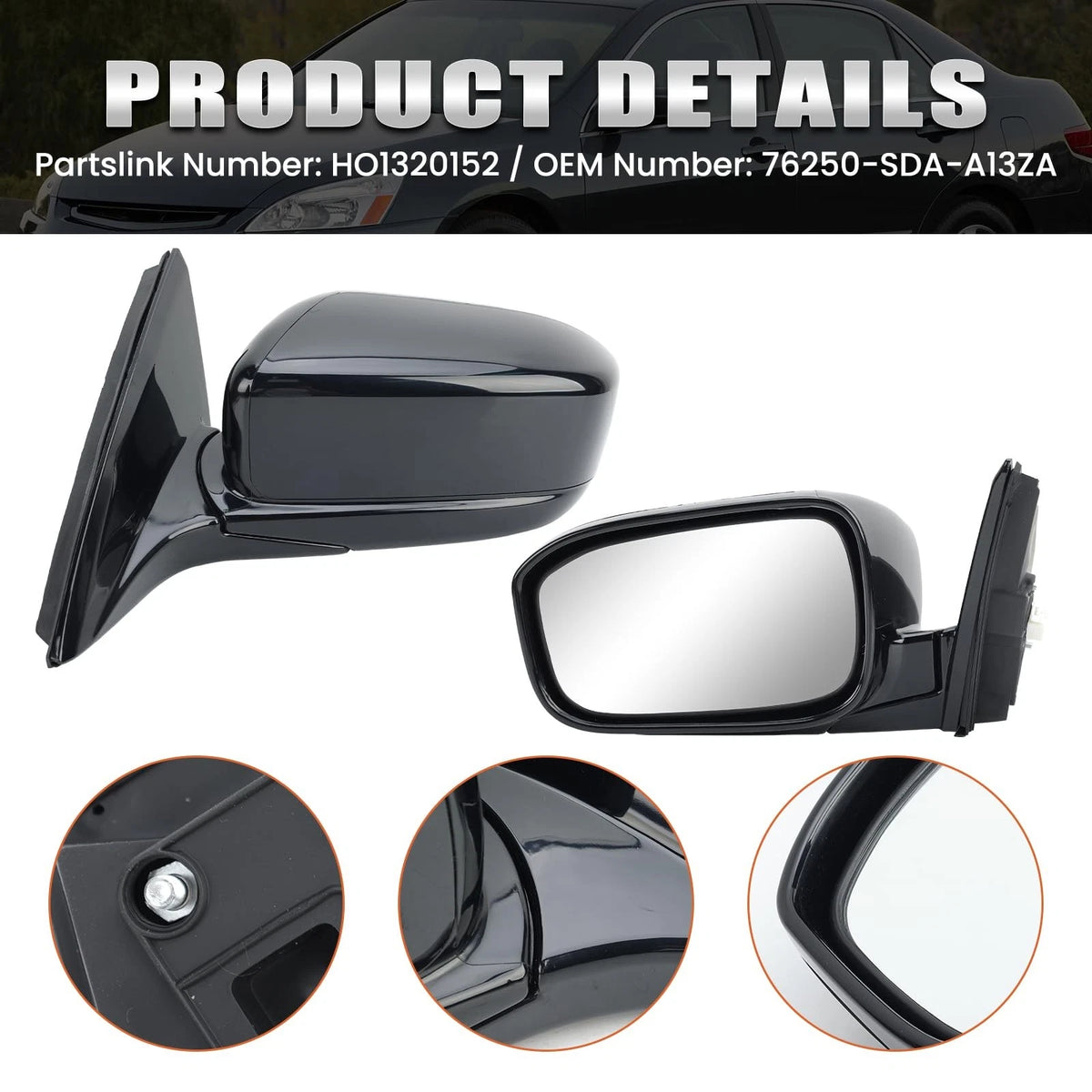 Left Driver Side Mirror for Honda Accord (2003–2007) Manual Folding Black