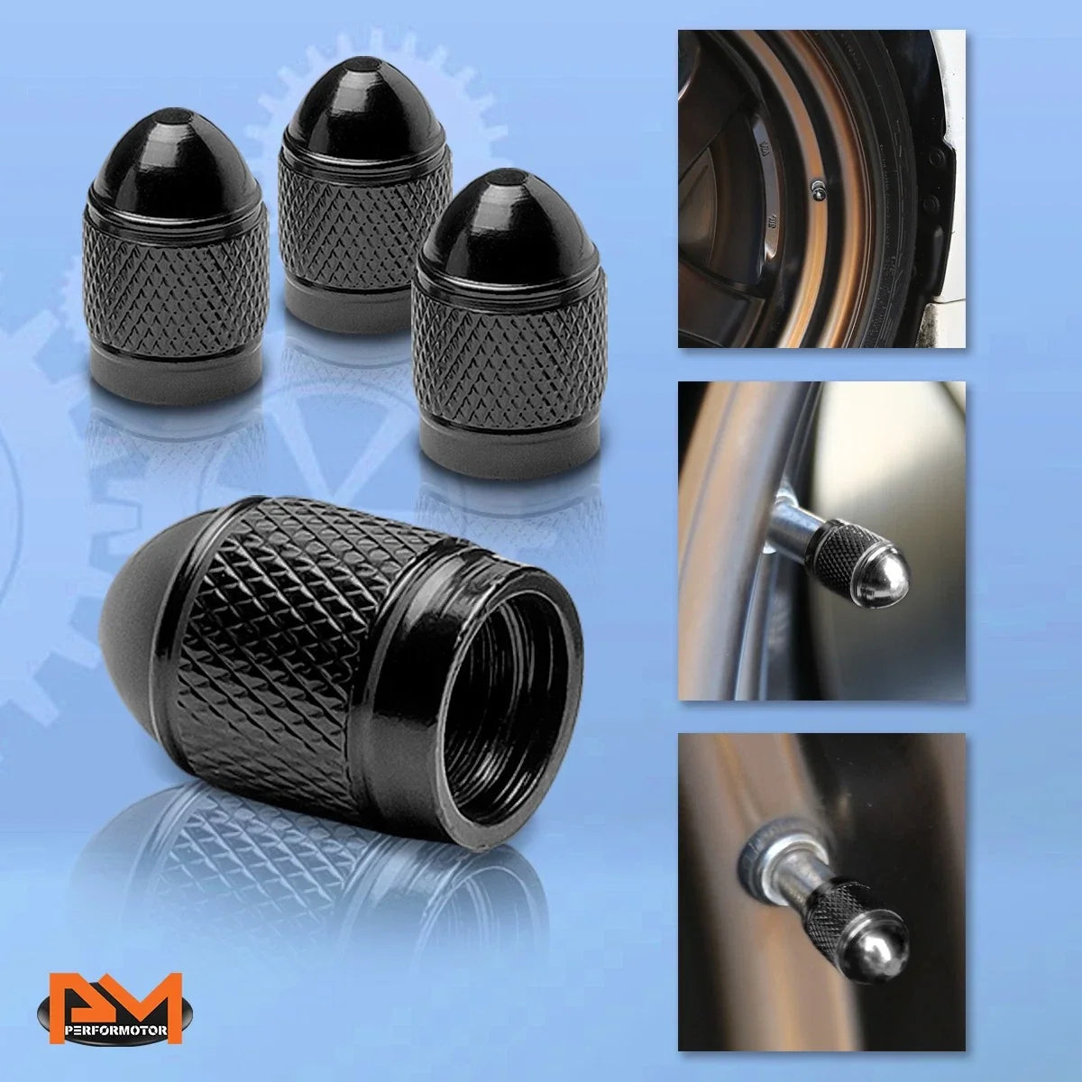 Set of 4 Black Aluminum Tire Stem Caps for Universal Vehicles