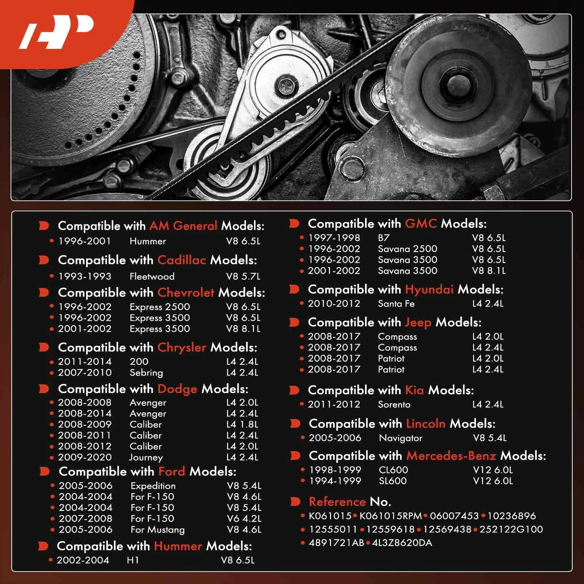 Serpentine Belt for Ford F-150, Kia Sorento, Hyundai (2011–2012)