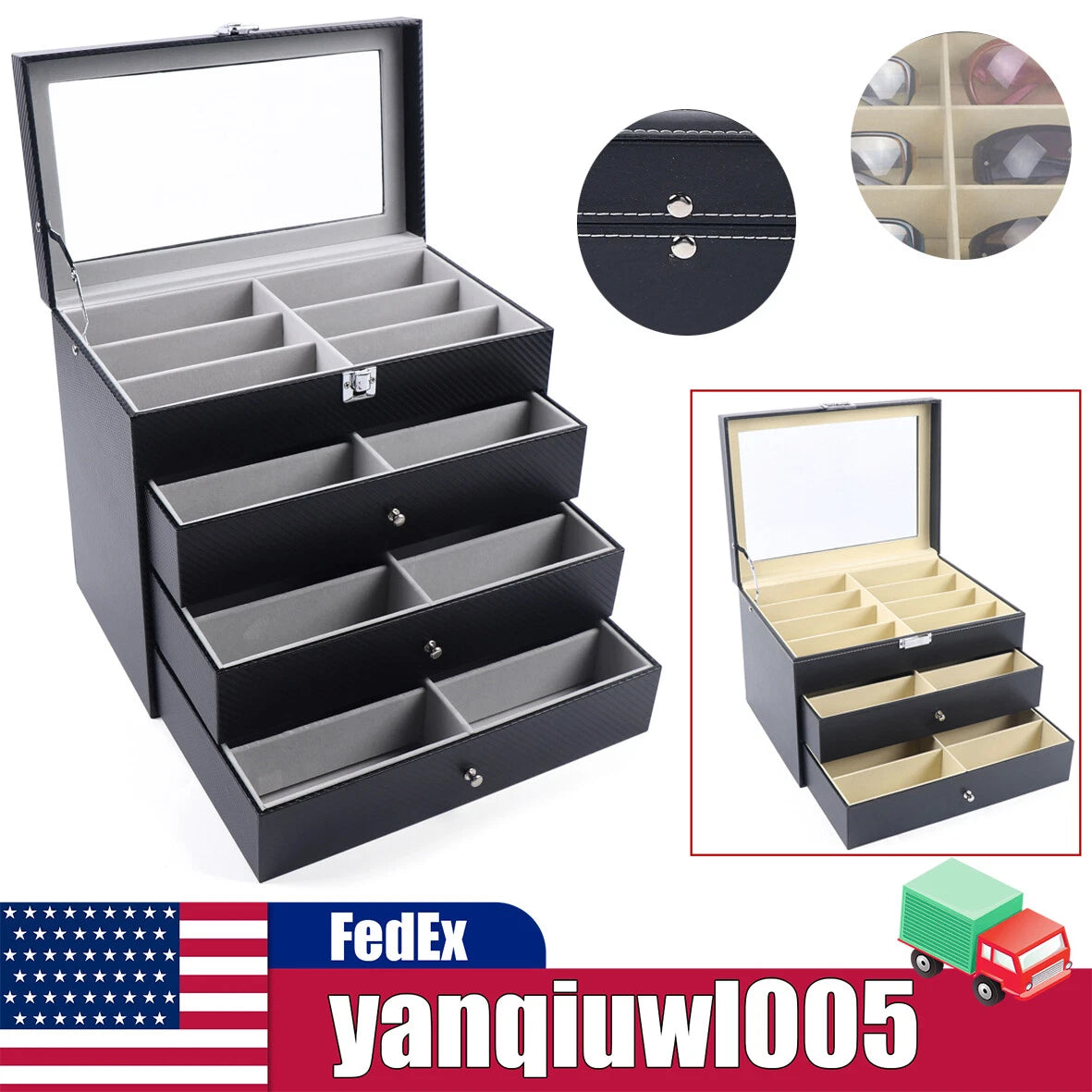24-Slot Eyeglass Organizer Display Case Storage Box
