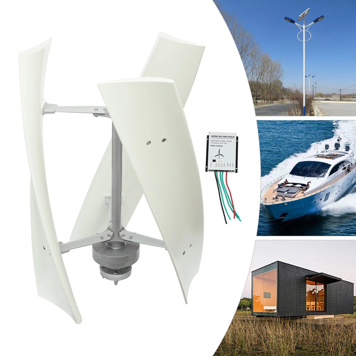 100W Vertical Axis Wind Turbine Generator for Home, Boat, Cabin