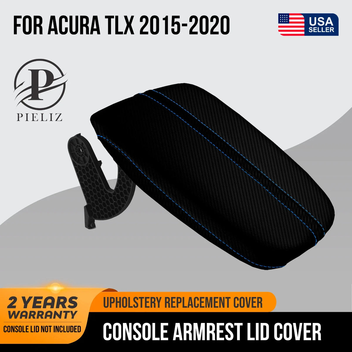 Console Lid Armrest Cover for Acura TLX (2015–2020) Carbon Fiber Blue Stitch
