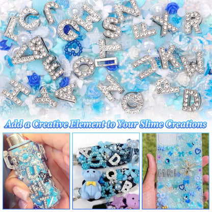 Set of 330 Blue Phone Case Charms with A-Z Rhinestones