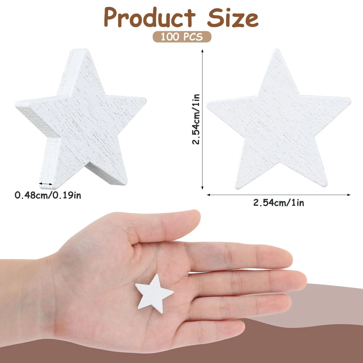 100 PCS White Wooden Stars for Crafts (1 Inch)