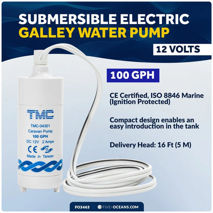 TMC 100 GPH Submersible Electric Galley Water Pump for Boat and RV (12V)