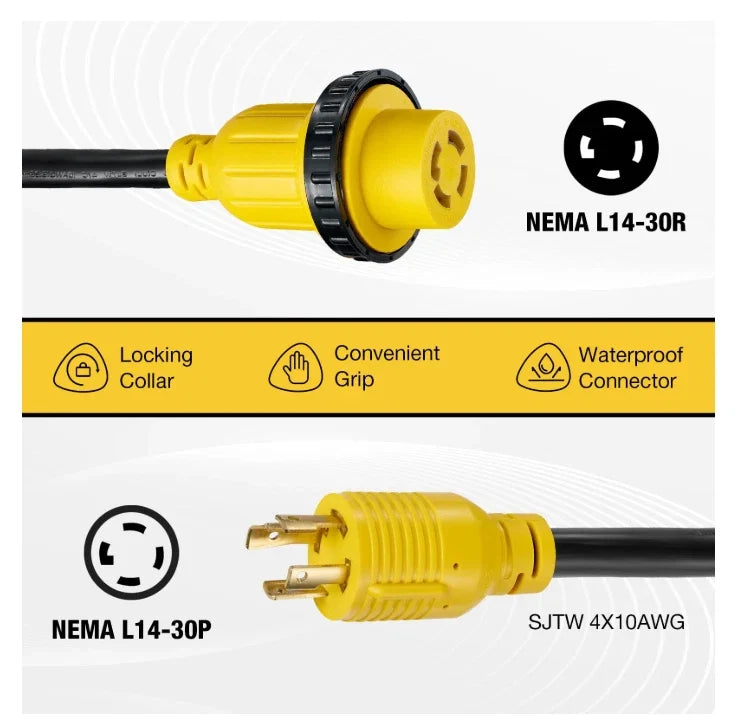 Heavy Duty 20FT 30 Amp RV Extension Cord for L14-30P to L14-30R (N/A–N/A)