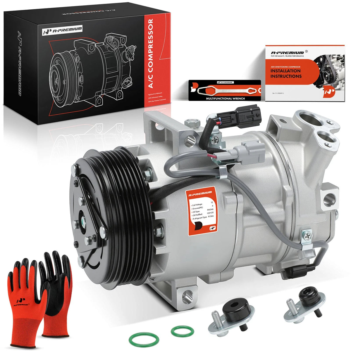 A-Premium AC Compressor with Clutch for Nissan Sentra (2013–2019) 926003SH0A, 926003SH1A, 926003SH1B, 97585