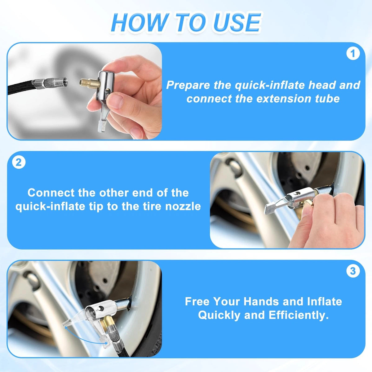 2X Tire Inflator Hose Adapter Lock on Nozzle for Universal Use
