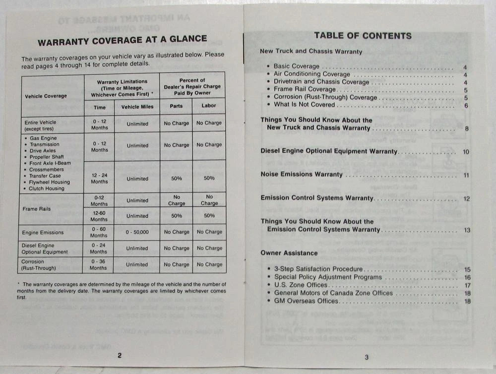 GMC Truck Series 4-7 Warranty and Assistance Information (1986)