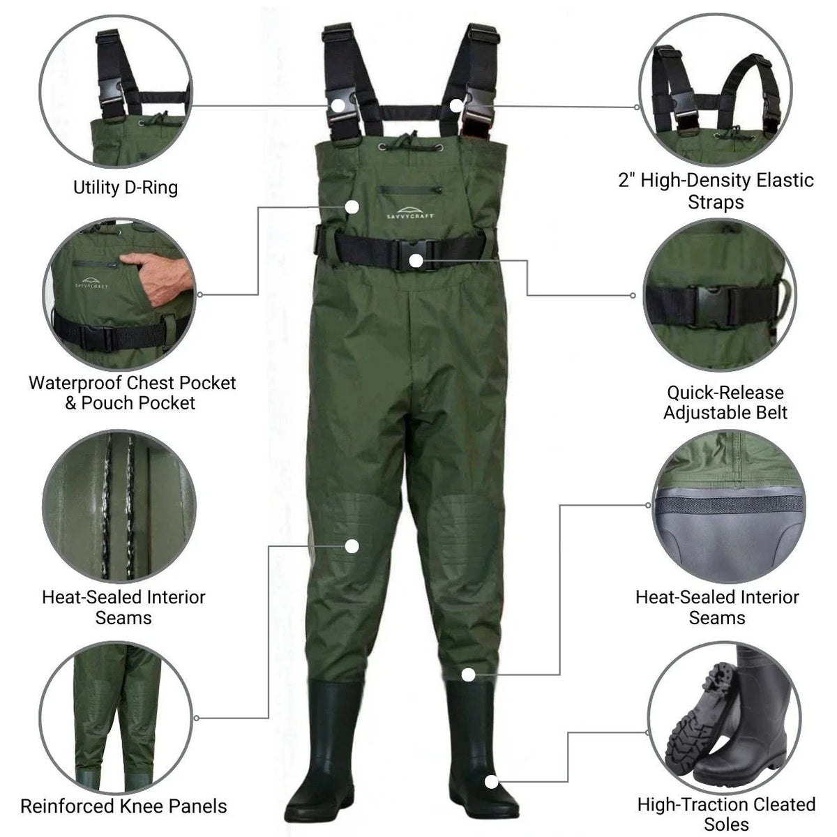 Fishing Waders with Boots for Men & Women (700D Nylon, Waterproof)