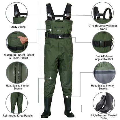 Fishing Waders with Boots for Men & Women (700D Nylon, Waterproof)