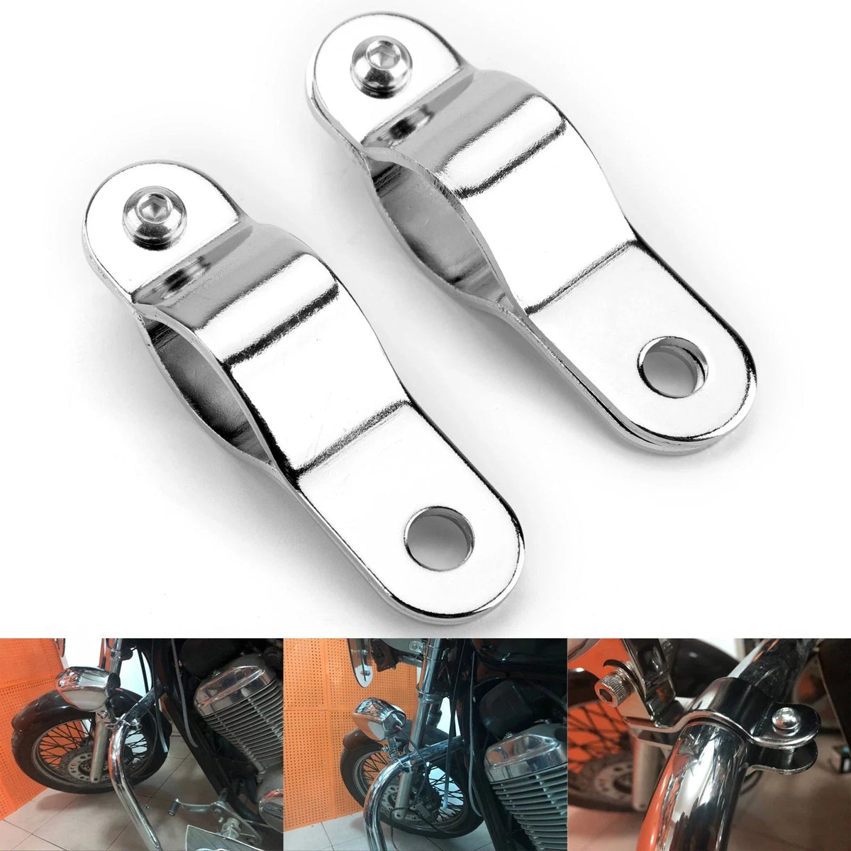 2X Chrome Bull Bar Clamp Foglight Bracket Mount for Motorcycle (30-35MM)