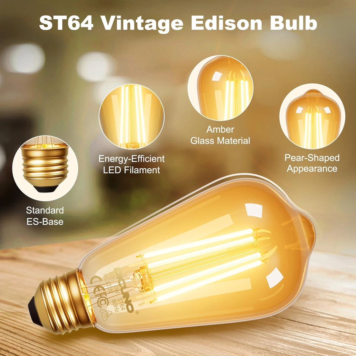 2X E26 Edison Bulbs 60W 2200K Amber Warm (Warm 2200K)