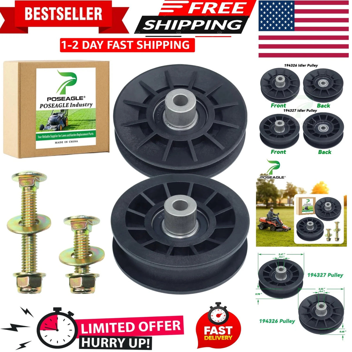 V Groove Idler Pulley & Flat Idler Pulley Hardware Kit for