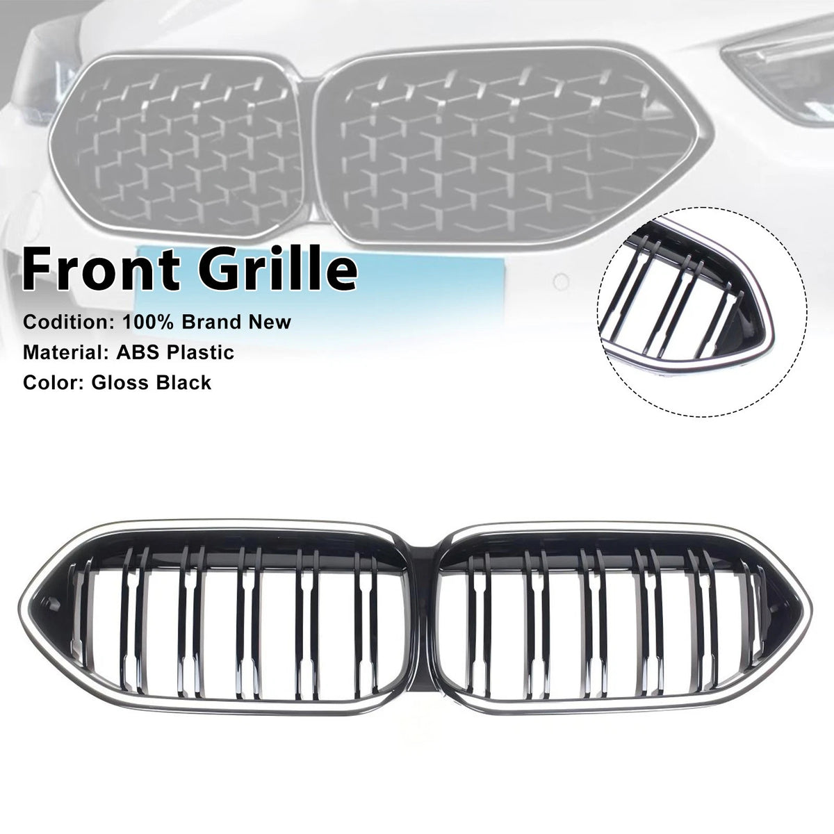 Gloss Black Front Bumper Grille for BMW 2 Series F44 (2020–2023) 51138080494, 51135A39378