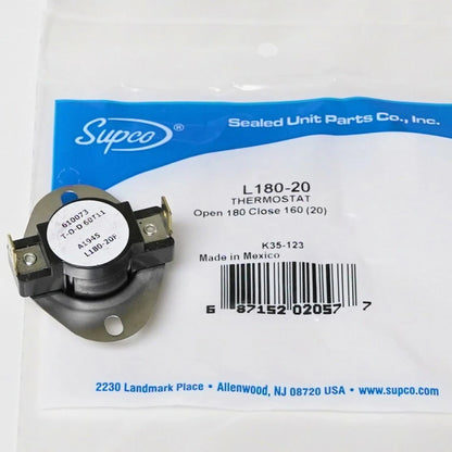 Heater Limit Thermostat for Supco L180-20 (Open On Rise)