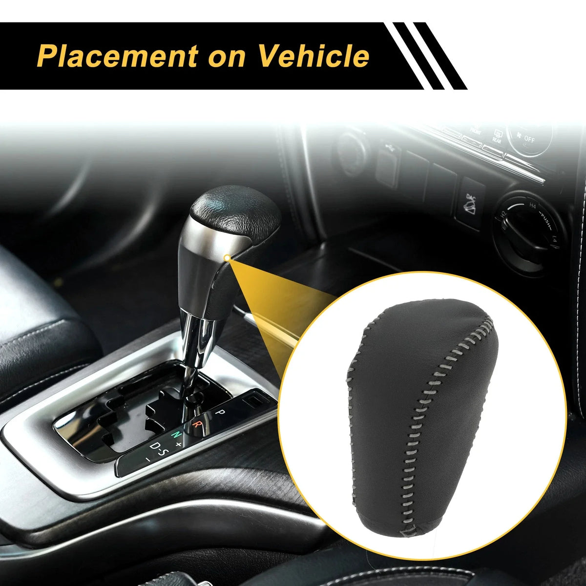 1 Pc Gear Shift Knob Cover for Honda Civic (2016–2021) Black Gray Faux Leather