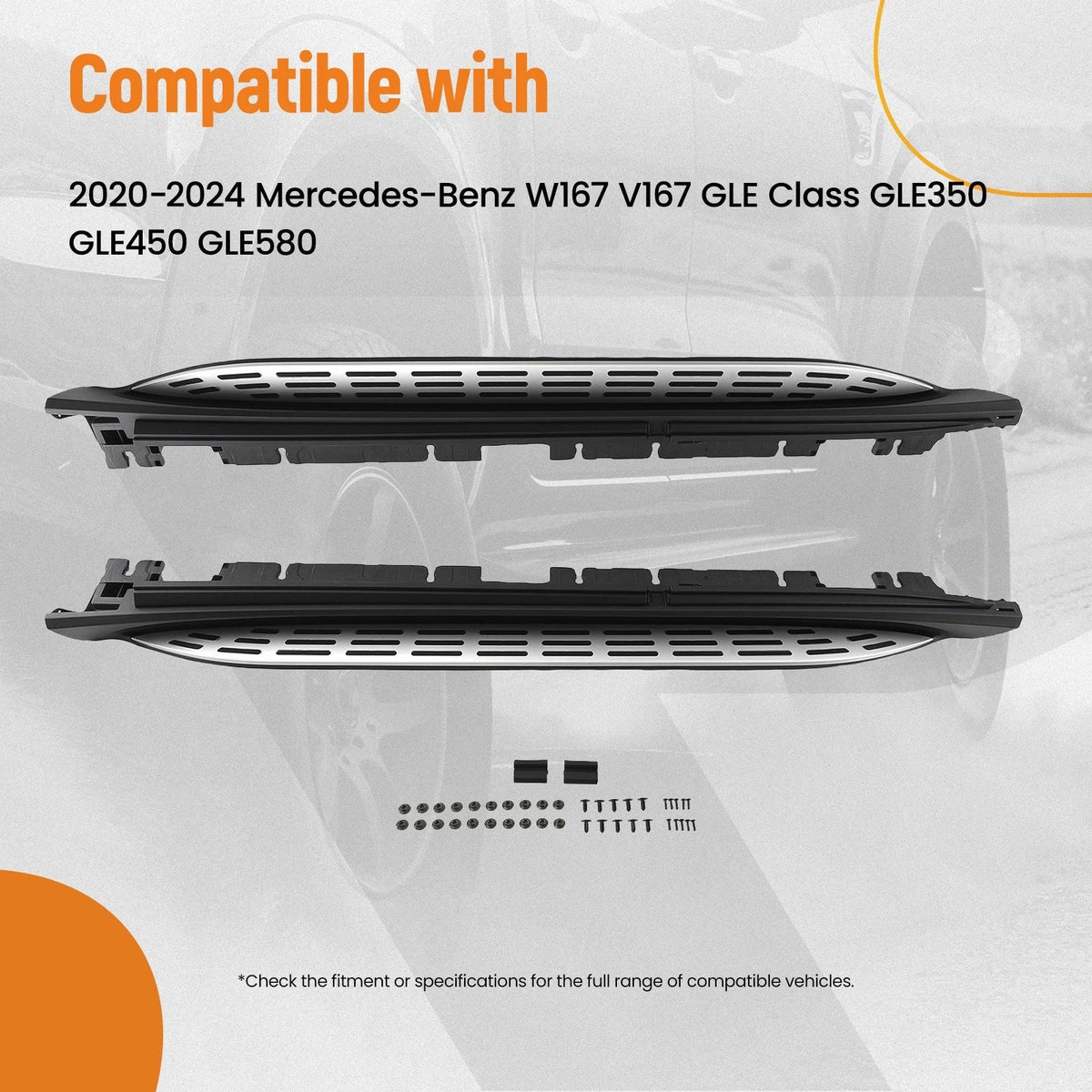 Set of 2 Black Running Boards Side Steps for Mercedes GLE350 GLE450 (2020–2024)