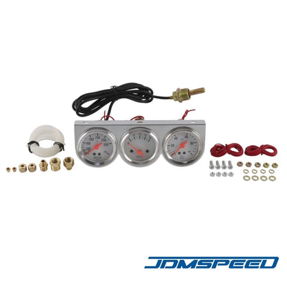 2'' 52mm Mechanical Chrome Triple Gauge Kit for Universal Vehicles