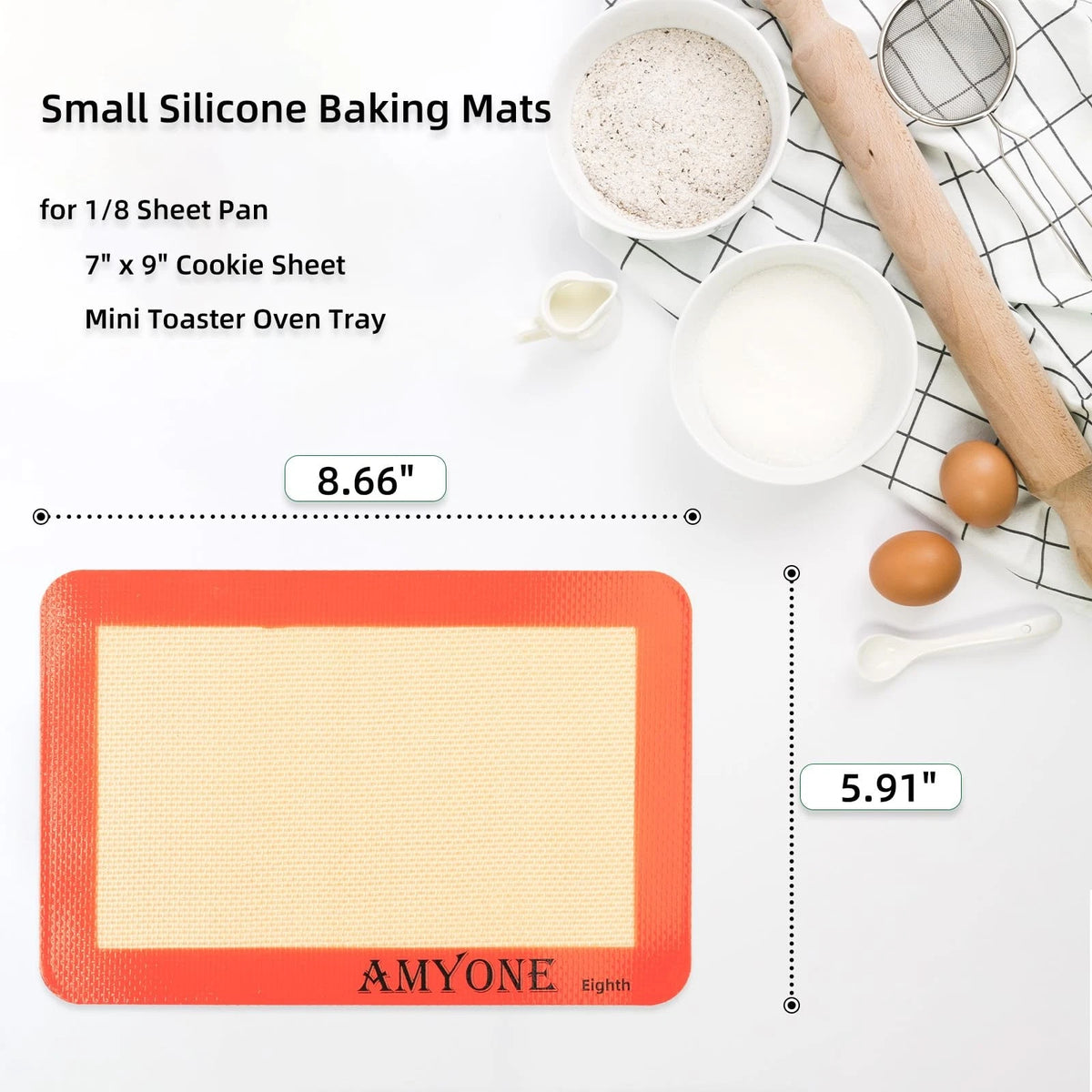 Silicone Baking Mat Set of 2 for 1/8 Eighth Sheet (9 x 7 inch) Orange