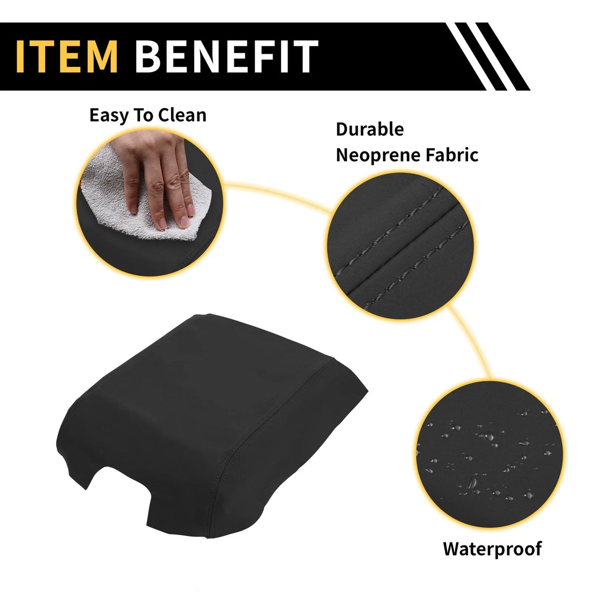 Console Lid Armrest Cover for Ford F-150 (2015–2020) Microfiber Leather Black