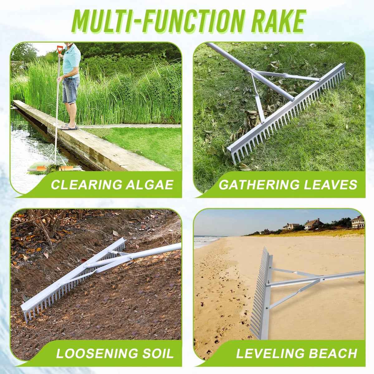 36" Floating Weed Rake for Ponds, 133" Extensible Aquatic Tool