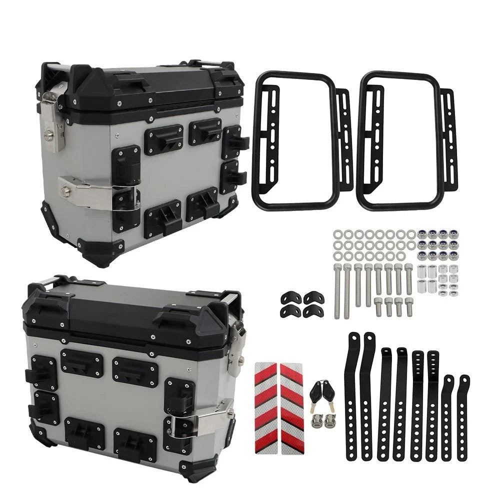 2X Silver 36L Hard Side Saddlebag Box for Motorcycle (Touring)