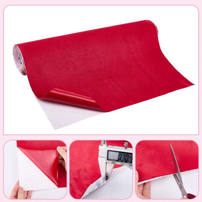 Red Suede Fabric Wrap Self Adhesive Film for Car Interior (11.8in x 59in)